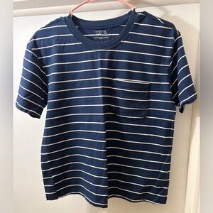 (93% Pima Cotton) Navy & White Striped Pocket Tee